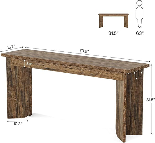 Tribesigns Farmhouse Console Table, 70.9-Inch Extra Long Console Table, Wood Sofa Table Behind Couch with Widened Tabletop & Sturdy Double Pedestal for Living Room, Hallway, Foyer (Rustic Brown)