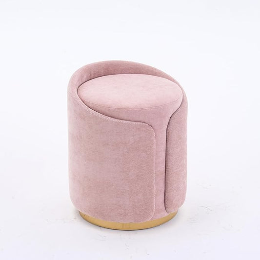 Swivel Vanity Stool with Back Comfy Vanity Chair with Gold Base Modern Round Stool for Makeup Vanity Ottoman Foot Rest for Bedroom livingroom (Pink)