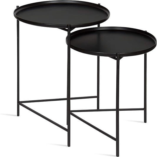 Kate and Laurel Ulani Set of 2 Nested Round Metal End Tables, Black