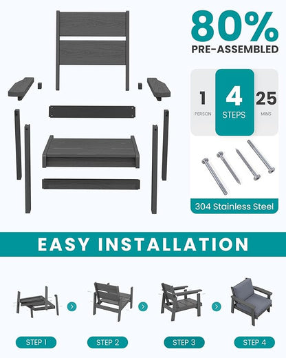 SERWALL HDPE Outdoor Couch, Grey Frame and Grey Cushion