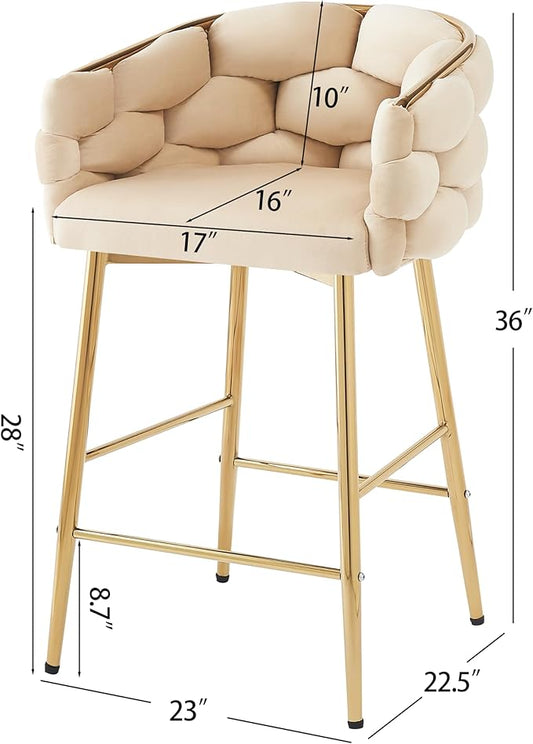 Christopher Knight Home Barrel Counter Stools,Velvet Counter Height Barstools, Modern Luxury Makeup Stool Upholstered Chairs with Gold Legs(Set of 2),Beige