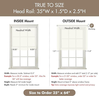 Madison Park Kyler Cordless Roman Shades - Single Panel, Lightweight Linen Blend Fabric, Natural Design, Easy Installation, Light Filtering Window Blind, Bedroom, Living Room Decor 35"W x 64"H Ivory