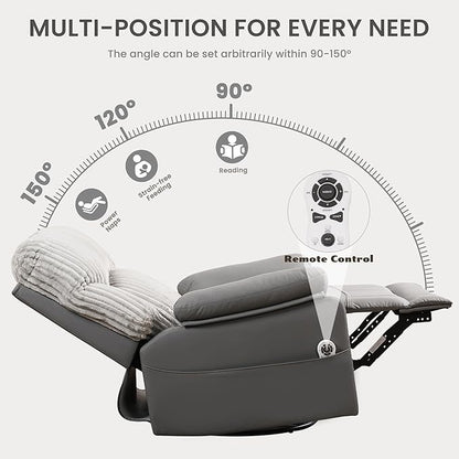 Power Swivel Rocker Recliner Chair with Massage and Heat for Adults, Electric Infinite Position Recliner with USB Charging Port, Corduroy and PU Leather Mixed Fabric, Easy Assembly (Grey)