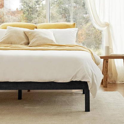 LIFEMENT Classic Wood Platform Bed Frame, Essential, Noise Free, Under Bed Storage, No Box Spring Needed, Easy Assembly (Black, Full)