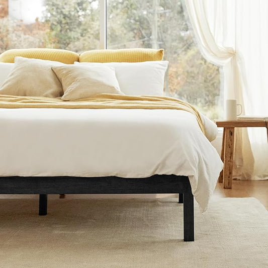 LIFEMENT Classic Wood Platform Bed Frame, Essential, Noise Free, Under Bed Storage, No Box Spring Needed, Easy Assembly (Black, Full)