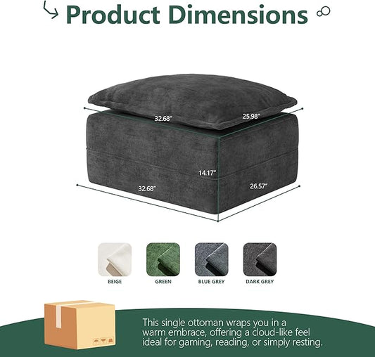 Hobestluk Rectangular Cloud Memory Foam Ottoman for Couch Comfy Couch Footrest with Removable Cover Ideal for Living Room Bedroom or Office as Extra Seating or Coffee Table (Dark Grey, Ottoman)