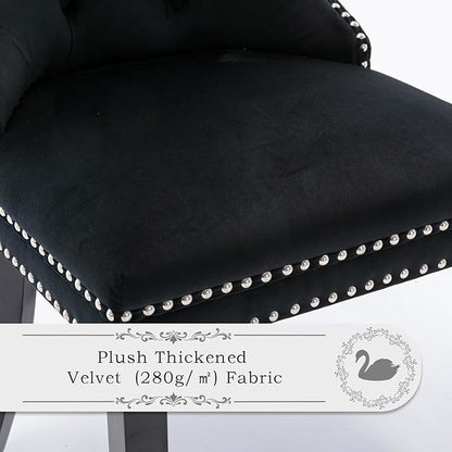 Velvet Upholstered Dining Chairs Set of 8, Modern Style Kitchen Side Chairs with Nailhead Trim and Wood Legs,Metal Pulling Ring for Dining Room Living Room(Black)