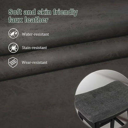 Counter Height Bar Stools Set of 3 for Kitchen Counter Farmhouse Modern Barstools with Faux Leather Upholstered Backless Seat and Solid Wood Legs 24 inch Bar Chairs, Grey + Black