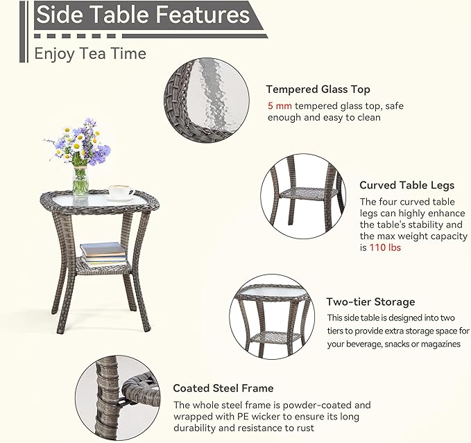 Wicker Patio Furniture Set 6 Piece, Outdoor Furniture Patio Conversation Set Includes 1 Three-Seat Sofa, 2 Swivel Rocker Chairs, 2 Ottomans and 1 Side Table,Beige