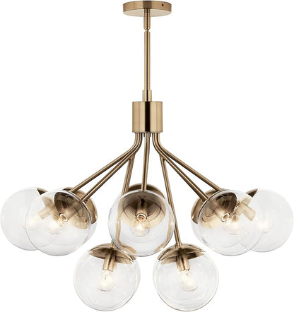 KICHLER Silvarious 12-Light Convertible Chandelier, Soft Modern Light with Clear Glass in Champagne Bronze, for Dining Room, Living Room, Bedroom or Foyer (22.25" x 30"), 52701CPZCLR