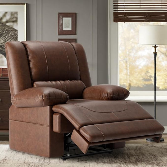 Large Dual Motor Power Lift Recliner Chair with Massage and Heat for Elderly People, Infinite Position,USB Ports and Remote Control,Breathable Leather (Brown)