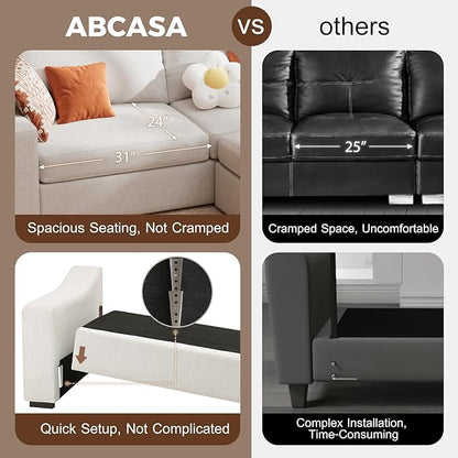 ABCASA 85" W Loveseat Couches for Living Room,Modern Linen Sofa with Removable Cover, Wide Armrest, Solid Wood Frame, Medium Firm Seat Cushion for Bedroom Office Apartment, Easy to Install, Ivory