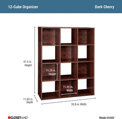 ClosetMaid Cubeicals 12 Cube Storage Shelf Organizer Bookshelf, Stackable, Vertical or Horizontal, Easy Assembly, Wood, Dark Cherry Finish