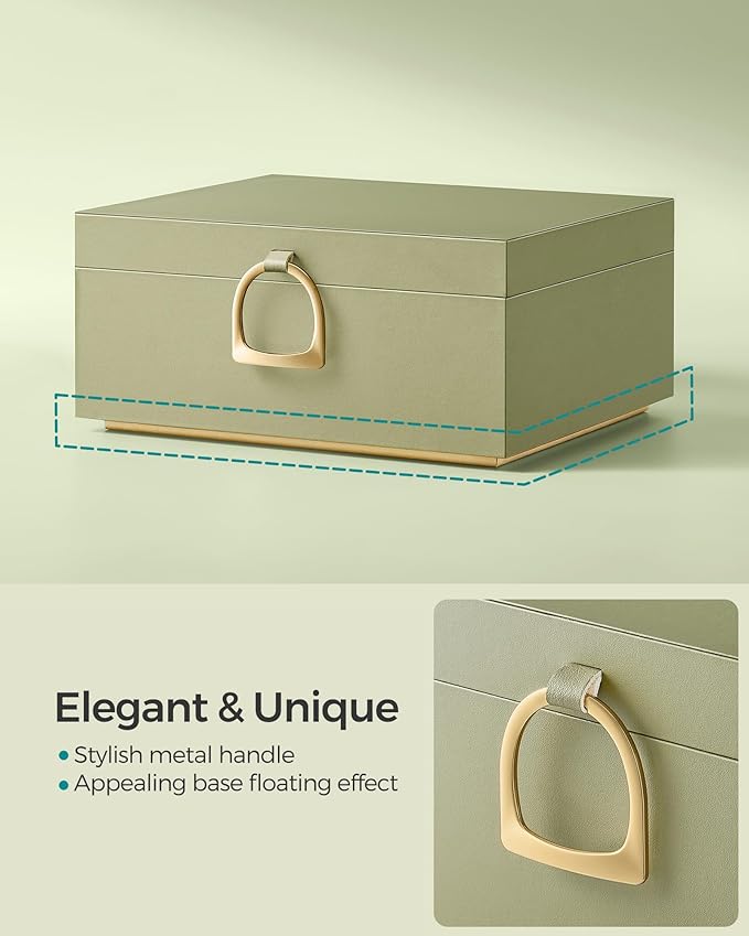 SONGMICS 2-Layer Jewelry Box, Jewelry Organizer with Handle, Removable Jewelry Tray, Jewelry Storage, Floating Effect, 8.1 x 9.4 x 4.3 Inches, Christmas Gift, Laurel Green UJBC165C02