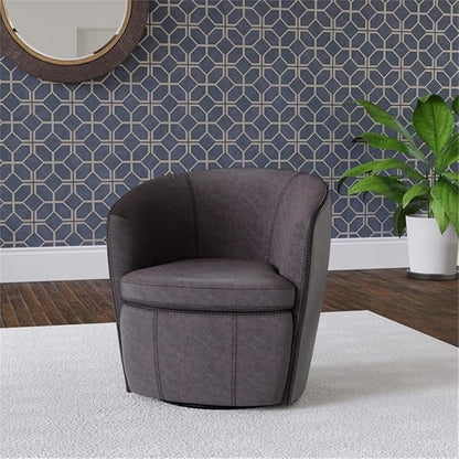 Pemberly Row Vintage Slate All Italian Leather Swivel Club Chair
