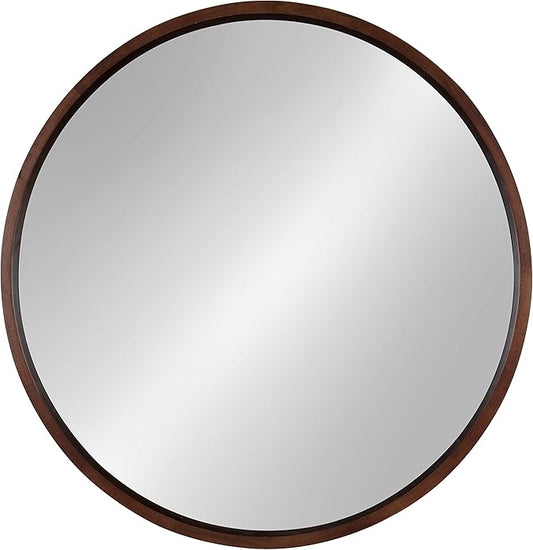 Kate and Laurel Hutton Round Decorative Wood Frame Wall Mirror, 30 Inch Diameter, Walnut