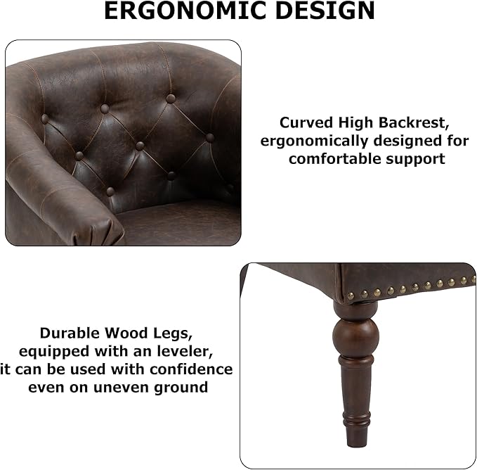 Lumibee Faux Leather Barrel Chair, Upholstered Accent Chair for Living Room, Modern Comfy Club Armchair for Office, Bedroom, Waiting Room-Chocolate