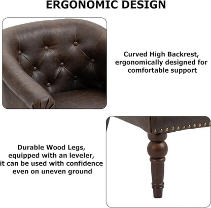 Lumibee Faux Leather Barrel Chair, Upholstered Accent Chair for Living Room, Modern Comfy Club Armchair for Office, Bedroom, Waiting Room-Chocolate