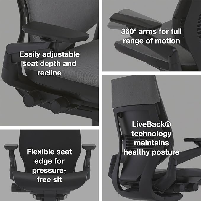 Steelcase Gesture Office Chair - Ergonomic Work Chair with Wheels for Carpet - Comfortable - Intuitive-to-Adjust for Desk - 360-Degree Arms - Blue Jay Fabric