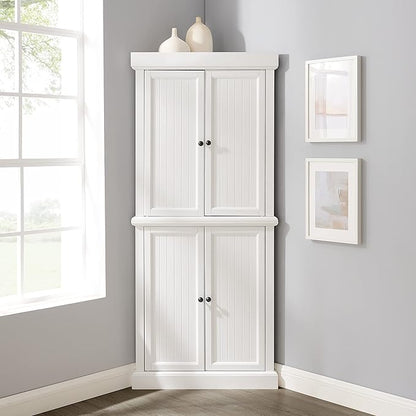 Crosley Furniture Shoreline Tall Pantry Storage Cabinet with Shelves, Kitchen, Dining, or Laundry Room, White