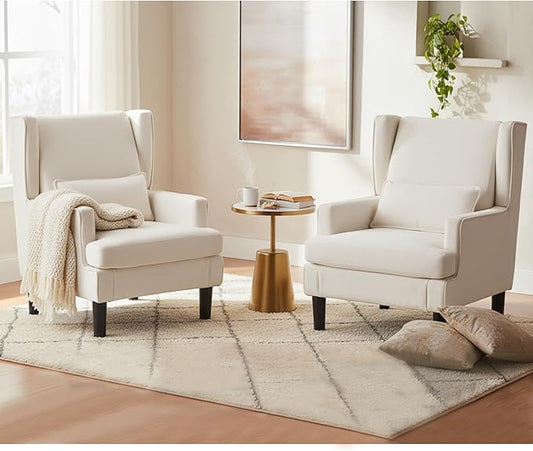 Accent Chair for Living Room Chairs Upholstered Oversized Reading Chair Armchair Accent Chairs Set of 2 Living Room Chair with High Back and Wood Legs,Arm Chair Comfy Chair for Bedroom(Beige)