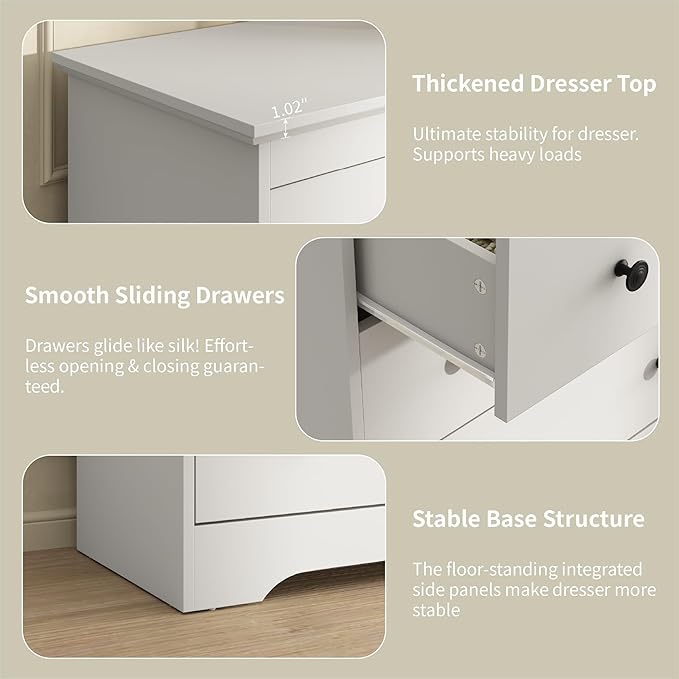White Dresser for Bedroom, 10 Drawer Dresser with Large Drawers, 55 Inch Wide Wood Chest for Living Room, Hallway
