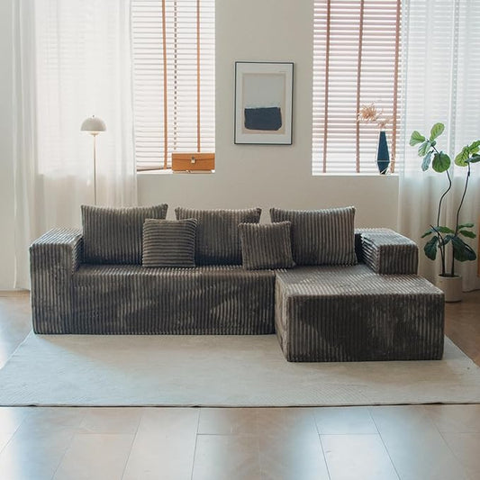 Upgrade 108’’ L Shape Cloud Couch, Plush Corduroy Sectional Sofa with Chaise, Boneless Couches for Living Room Bedroom, No Assembly Required (Khaki, Right Facing Chaise)