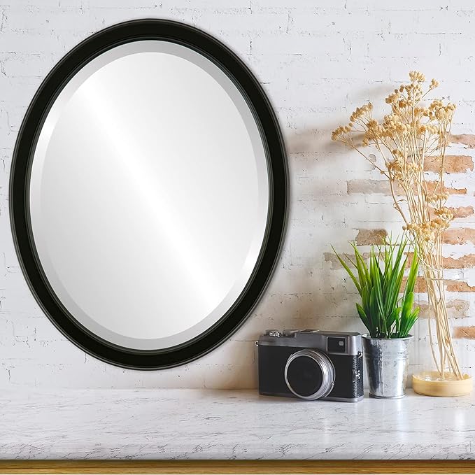OVALCREST Oval Beveled Wall Mirror for Home Decor - Toronto Style - Matte Black - 26" x 22"