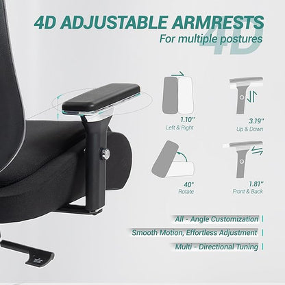 Big and Tall Executive Office Chair, Ergonomic Comfy Mesh Desk Chair with 4D Arms & Extra Wide Seat, Adjustable Headrest & Lumbar Support, 750LBS Capacity, Black&Grey
