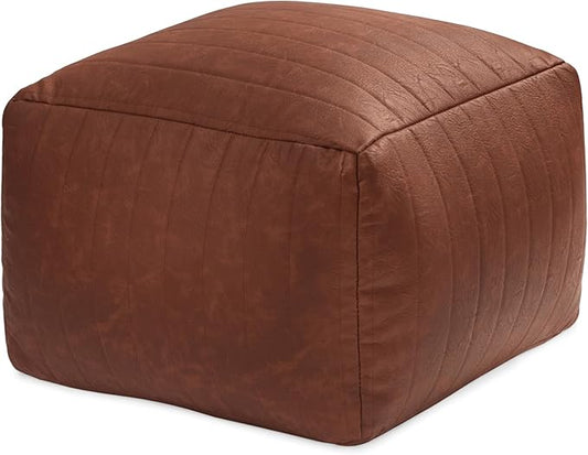 Anji Mountain 100% Handmade & Handcrafted Comfortable Home Décor Pouf Ottoman Footrest for Living Room, Bedroom, Nursery, Kidsroom, Patio Furniture - (22" x 22" x 16" - Cognac)