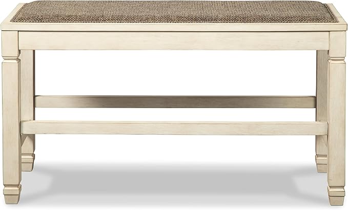 Signature Design by Ashley Bolanburg Double Upholstered Bench, Counter Height, Whitewash