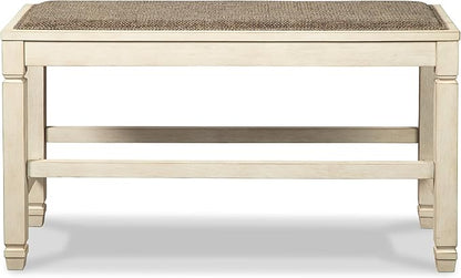 Signature Design by Ashley Bolanburg Double Upholstered Bench, Counter Height, Whitewash