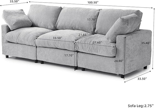 WJShome Cloud Sectional Couches for Living Room,100.5" Convertible Love Seat, 3 Seater Modular Sectional Sofa,Deep Seater Furniture Sets,Gray