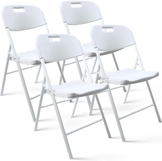 4 Pack Folding Chair, 700 lb Weight Capacity,Indoor/Outdoor Heavy Duty Foldable Chairs for Restaurants, Kitchens, Picnics, Races, Parties & Weddings. (4, White)