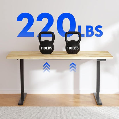 FLEXISPOT E3 Solid Wood Dual Motor Electric Standing Desk 48 x 24 Sit Stand Desk, Holds 220 lbs, Adjustable Height w/Memory Presets, Butcher Block Rubberwood Desktop & Black Frame, Ships in 2 Boxes