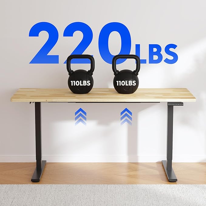 FLEXISPOT E3 Solid Wood Dual Motor 63 x 24 Electric Standing Desk Sit Stand Desk, Holds 220 lbs, Adjustable Height w/Memory Presets, Butcher Block Rubberwood Desktop & Black Frame, Ships in 2 Boxes