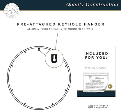 MCS Master & Co. 37.75in Round Metal Black Mirror, Modern Wall Hanging Large Mirror for Bathroom, Bedroom & Livingroom