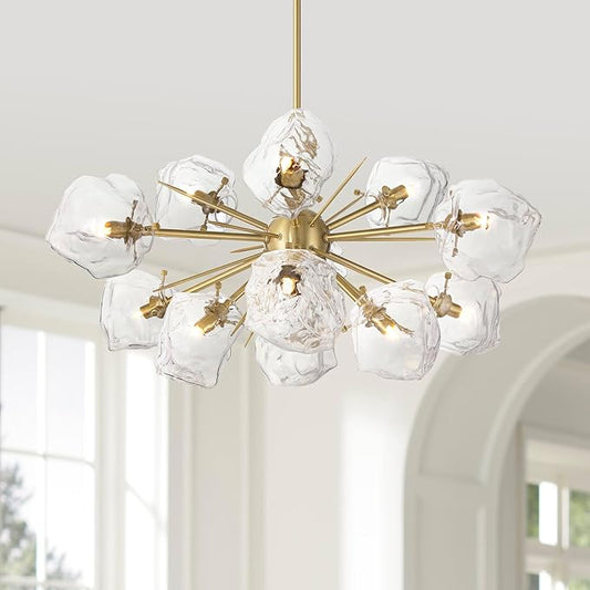 Possini Euro Design Klara 30" Modern Pendant Chandelier Ceiling Light Fixture Dining Room Over Table Kitchen Island Foyer Sputnik Hanging 12-Light LED Dimmable Clear Soft Gold Finish Glass Hallway