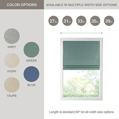 Madison Park Cordless Roman Shades Faux Silk Shade with Sheen 1-Panel Privacy, Room Darkening, Energy Efficient, Thermal Insulated Window Blind for Bedroom, Living Room Décor, 39"W x 64"L Como, Green
