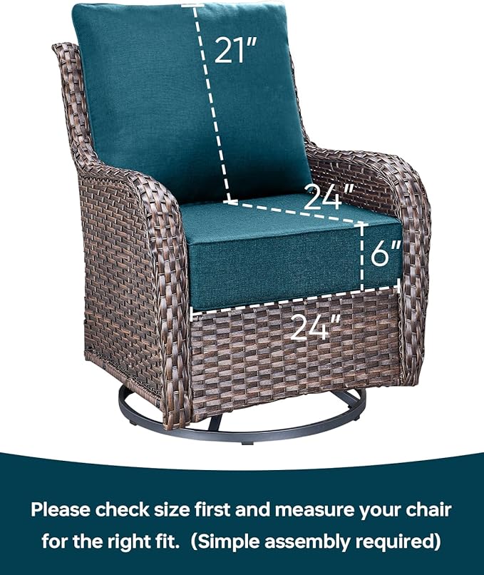 Luxury 24x24x6 Inch Outdoor Chair Cushions Set of 4 - Heavy Duty Water-Resistant Comfortable Cushion for Patio Furniture Set Dining Rocking Chairs Loveseat L-Shape Sofa - Peacock Blue
