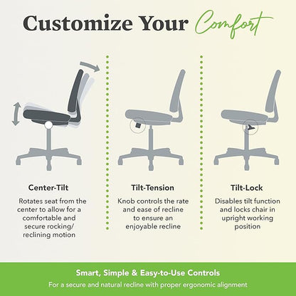 HON Volt Fabric Office Chair with Mesh Back, Home Desk Chairs with Wheels, Ergonomic Recline and Center Tilt, Black