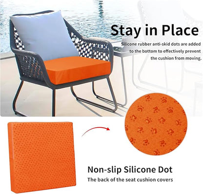 Easy-Going Waterproof Patio Cushion Covers 22x20x4 inch 4 Pack Replacement Non-Slip Outdoor Seat Cushion Slipcover with Zipper. Orange