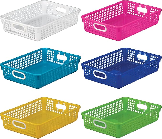 Really Good Stuff Paper Basket, 14" x 10" x 3-1/4" - 6 Pack, Tropics, Plastic Mesh Paper Basket for Classroom, Home and Office, Fits A4 Paper, Documents, Files, Magazines