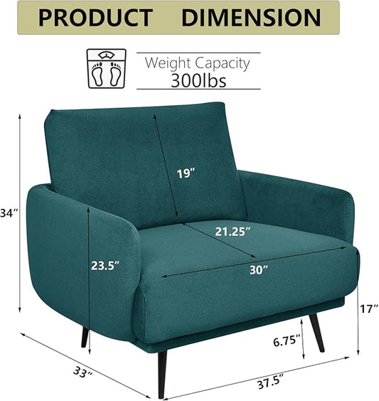 Oversized Accent Chair for Living Room Chairs Reading Arm Chair Comfy Modern Single Sofa Side Chairs with Metal Legs & Soft Cushion for Bedroom, Waiting Room (Velvet Dark Green, Set of 2)