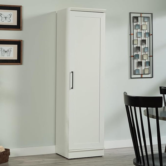 Sauder HomePlus Narrow Pantry Storage Cabinet Slim Single Door with Adjustable Shelves, Kitchen Laundry Bathroom Storage Cabinet, in Soft White