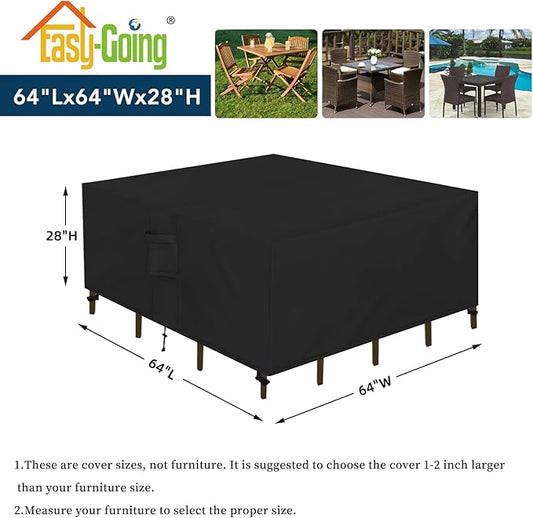 Easy-Going Square Patio Furniture Cover Waterproof Outdoor Dining Table and Chair Cover Anti-UV Outside Sectional Sofa Set Covers (64"L x 64"W x 28"H, Black)