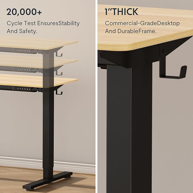 FLEXISPOT EN1 Whole-Piece Standing Desk 40" x 24" Electric Small Desk for Home Office (Black Frame + Maple Top, 2 Packages)