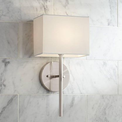 Possini Euro Design Favreau Modern Wall Sconce Lighting Brushed Nickel Silver Hardwired 16 1/4" High Fixture Rectangular Linen Shade Bedroom Bedside Living Room Home Hallway Dining Kitchen