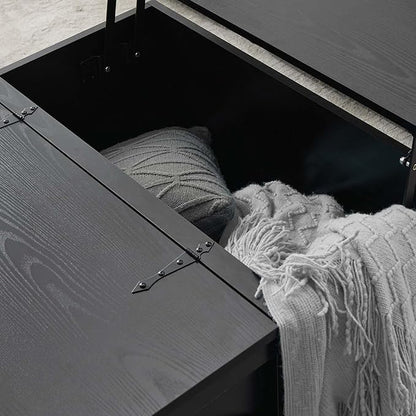 Lift Top Coffee Table, 31.5" Square Coffee Table with Storage, Farmhouse Coffee Tables for Living Room, Cocktail Tables with Large Hidden Compartment, Rustic Black