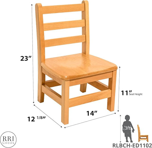 Kids Wooden Chair Set, Fully Assembled Youth Ladderback Wood Chairs for Children, 11" Seat Height for Ages 4-6 (Set of Two)